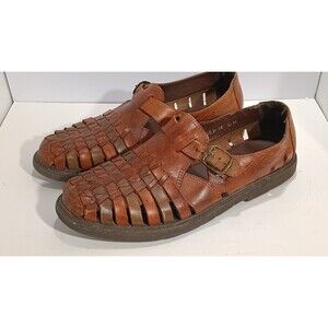 Stacy Adams Fisherman Sandals Mens Size 10M Brown Leather Sierra Woven Slip On
